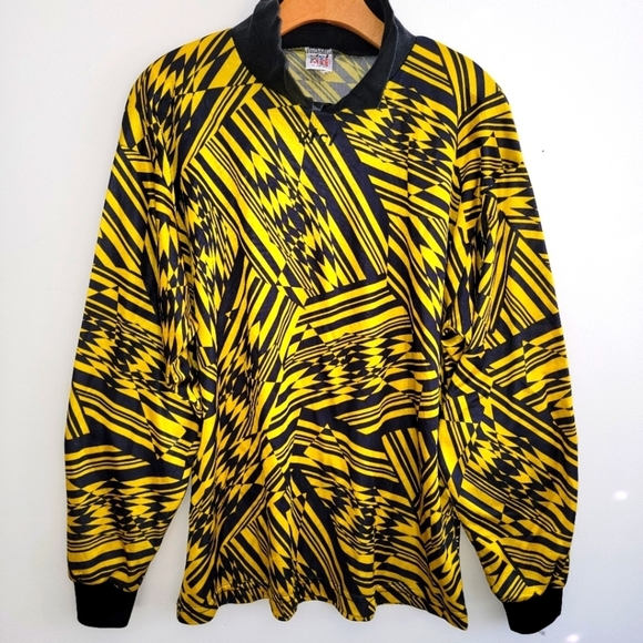 Vici Vintage Soccer Goal Keeper Jersey Ywllow Black Geo Adult Large Long Sleeve